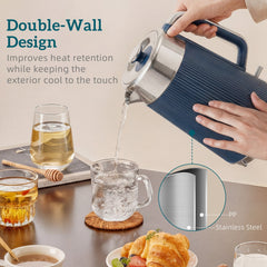 HOMCOM Electric Stainless Steel Kettle and Toaster Set, 3000W 1.7L UK Strix Thermostat Dark Blue