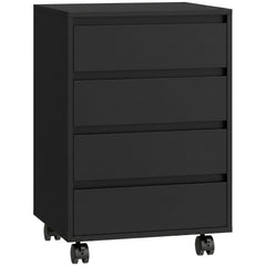 HOMCOM Four-Drawer Office Filing Cabinet, with Wheels - Black