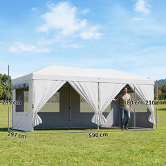 Outsunny 3 x 6 m Pop Up Canopy with UV50+ Protection Garden Gazebo with 6 Sidewalls, White