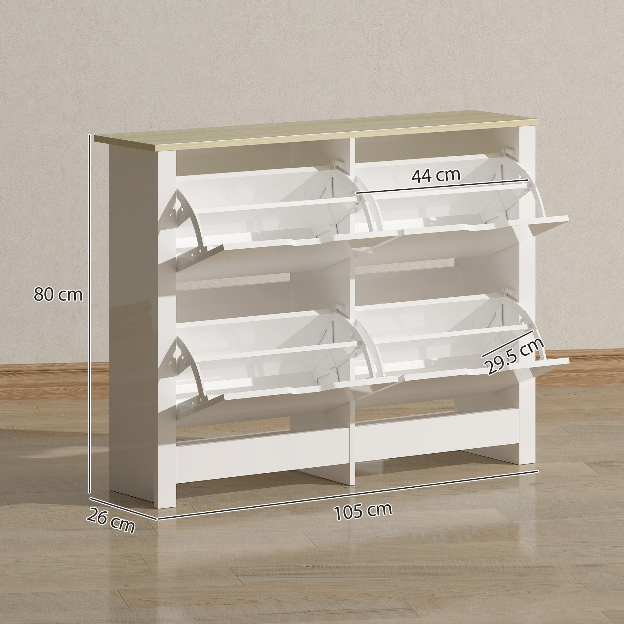 HOMCOM Slim Shoe Cabinet, Narrow Shoe Cupboard with 4 Flip Drawers, Adjustable Shelves for 16 Pairs of Shoes, White