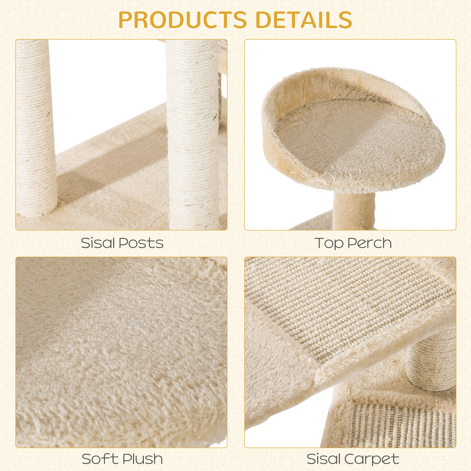 PawHut 100 cm Cat Tree for Indoor Cats Kitten Scratch Scratching Post Climbing Tower Activity Centre Beige