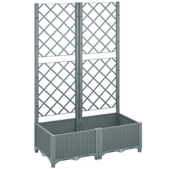 Outsunny Raised Garden Bed with Trellis, Plastic Planter Box with Drainage Holes, Drain Plugs and Water Reservoirs for Climbing Plants, Vegetables, Flowers, Grey