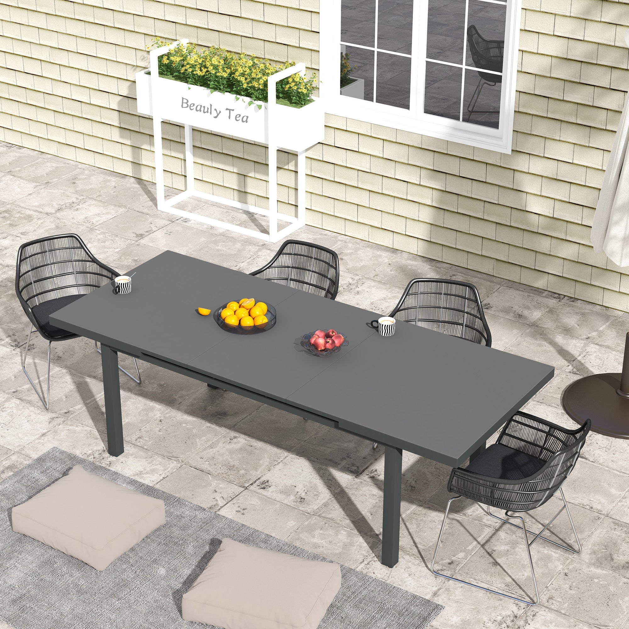 Outsunny Aluminium Garden Table for 6-8, 246 cm Extending Outdoor Dining Table Rectangle for Patio, Balcony - Charcoal Grey