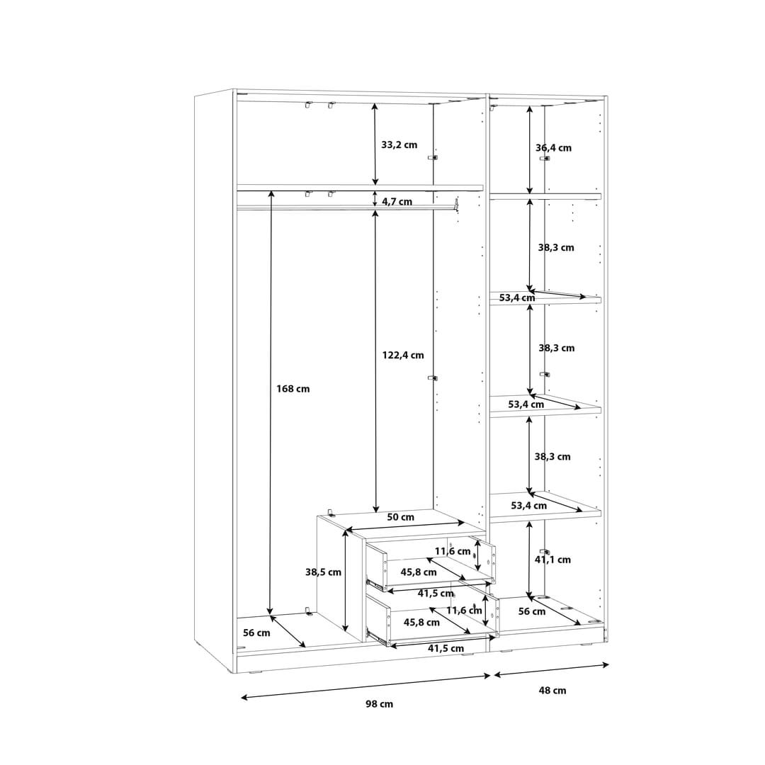 Cadixo Hinged Door Wardrobe 151cm, image 14