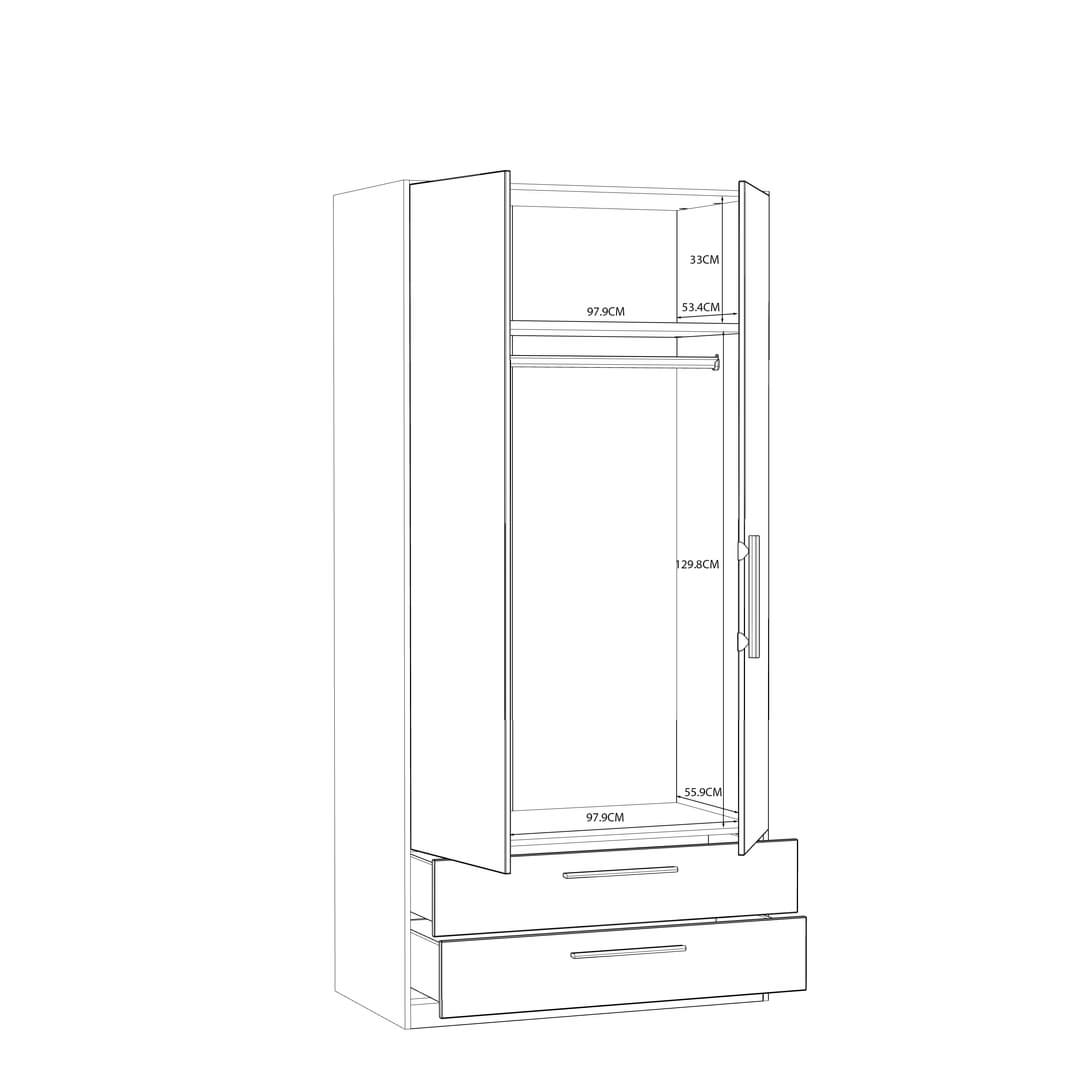 Cadixo Hinged Door Wardrobe 101cm [Drawers], image 11