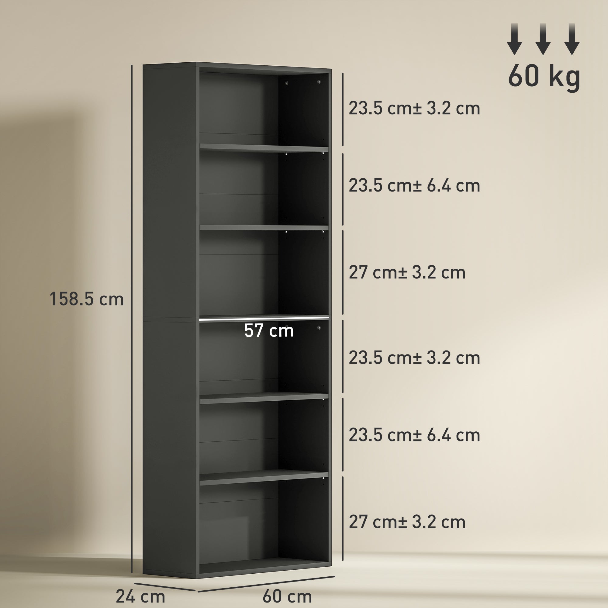 HOMCOM Six Shelf Bookcase - Black