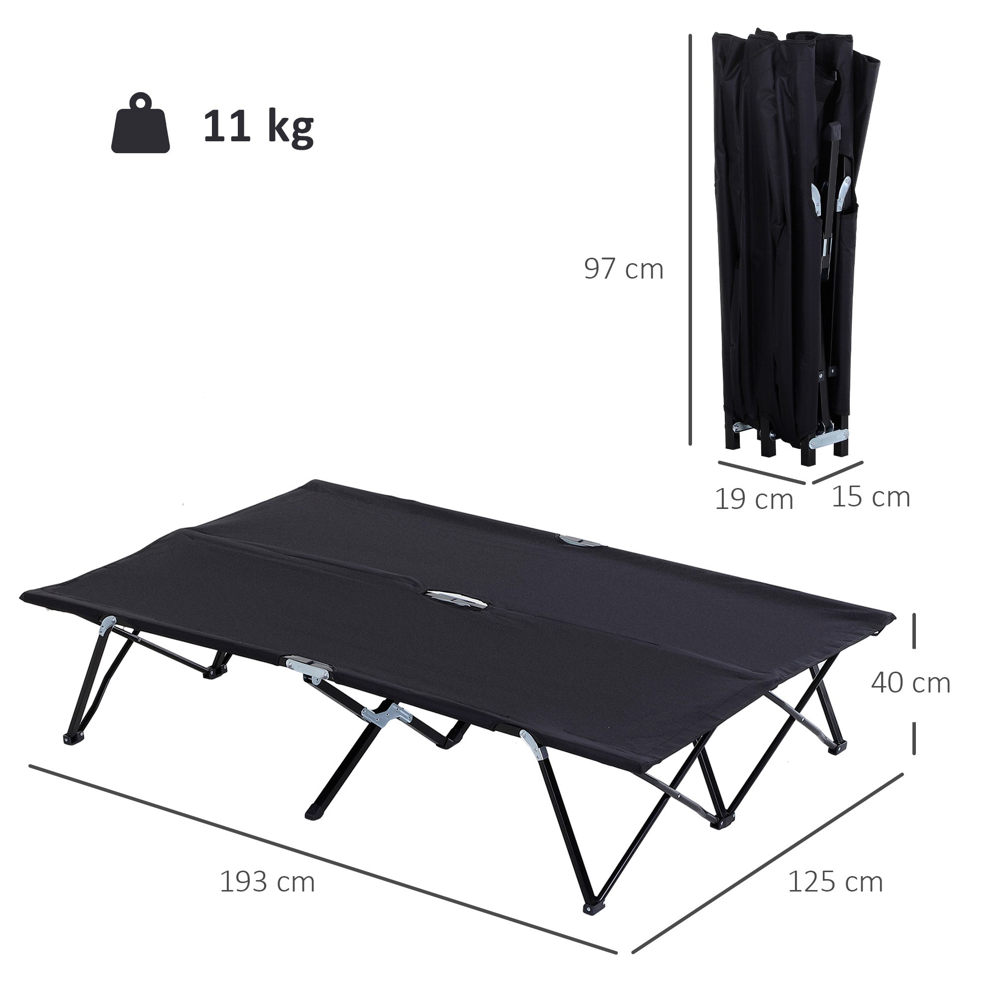 Outsunny Double Camping Cot Bed, with Bag - Black
