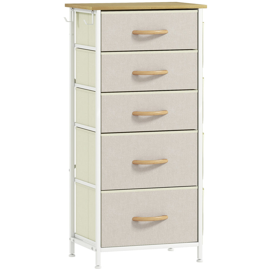 HOMCOM Chest of Five Fabric Drawers - Beige