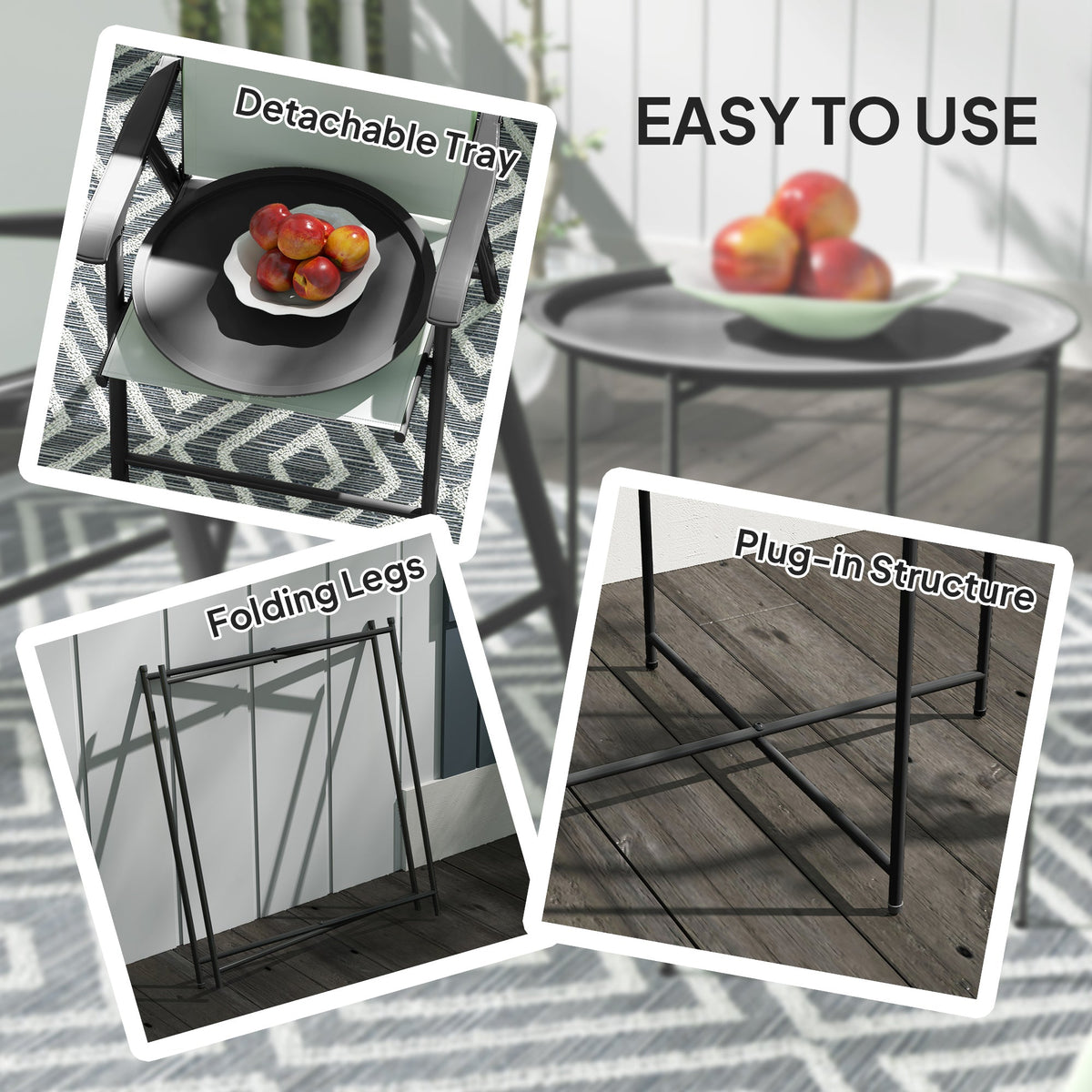 Outsunny Steel Removable Tray Top Garden Table - Black - product image 4