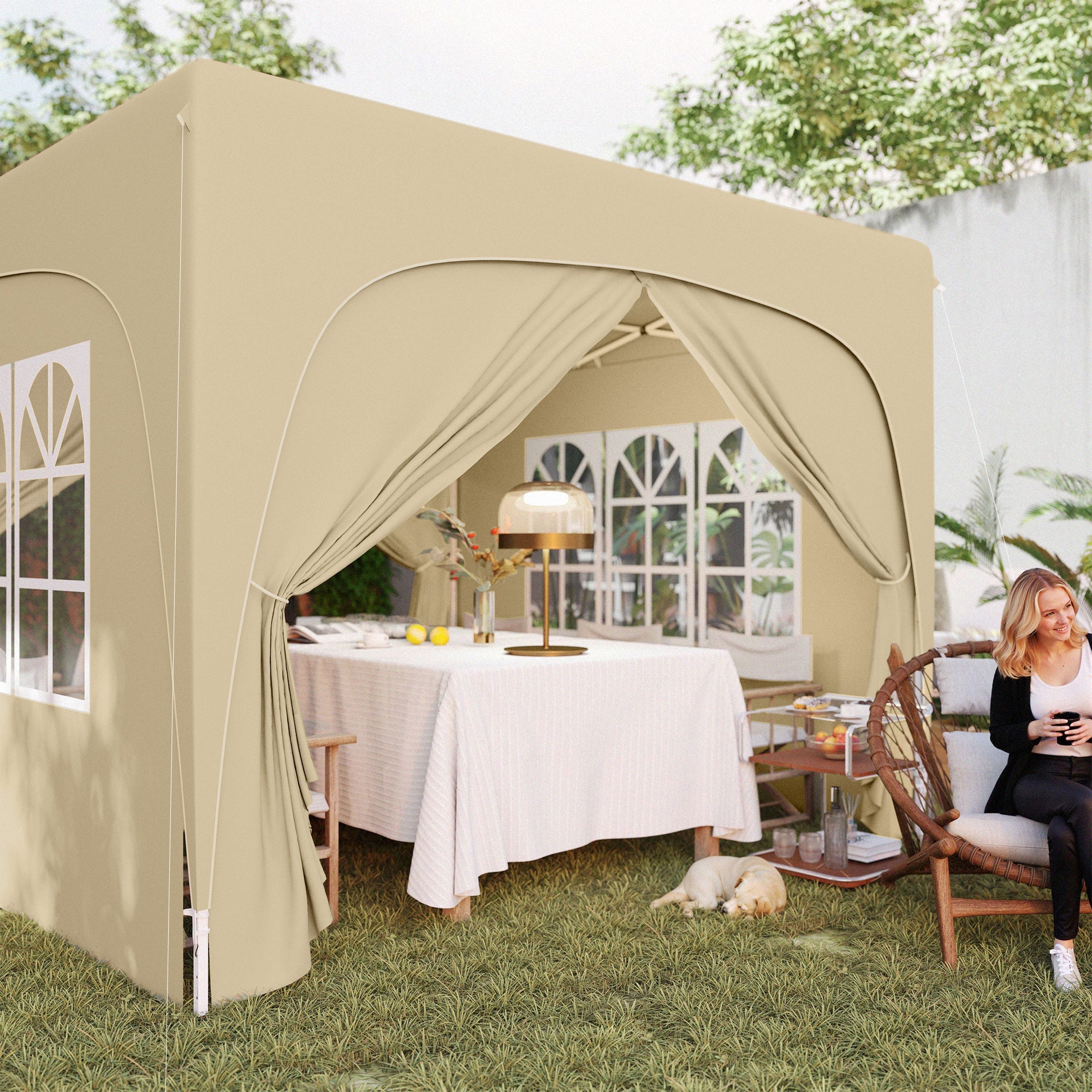 Outsunny 3 x 3m Pop-Up Gazebo Shelter, with Accessories - Sand