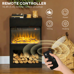 HOMCOM 19" Electric Fireplace with Surround, 3D Flame Effect, 6 Colours & 3 Brightness Levels, 1000W/2000W Black Electric Fire and Mantel Reach up to 30㎡ Space with Remote & Timer, 3 Sided View