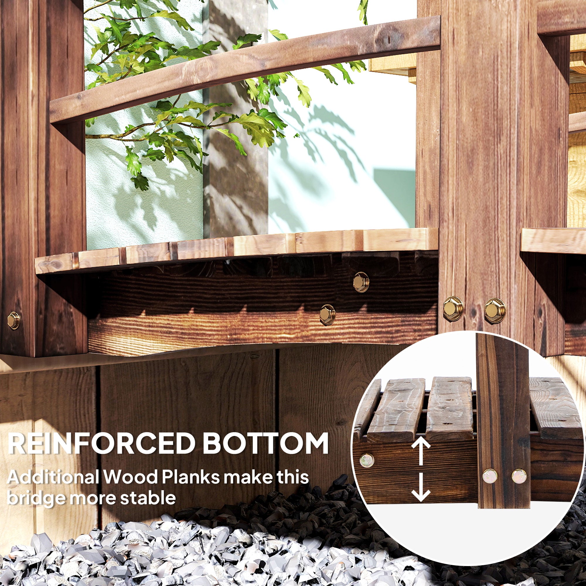 Outsunny 1.5M Wooden Garden Bridge Lawn D√É¬©cor Stained Finish Arc Outdoor Pond Walkway w/ Railings Water Yard Decoration