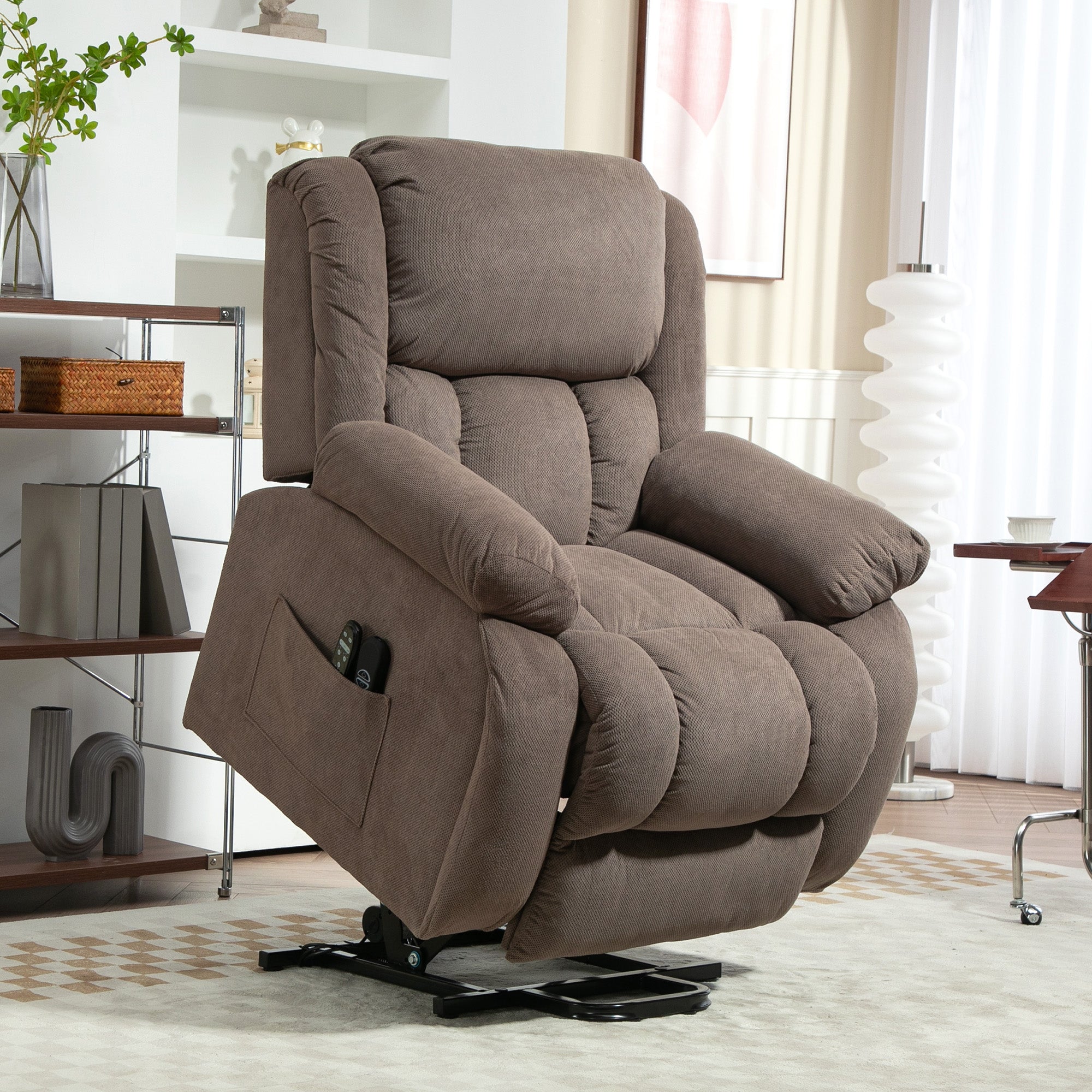 HOMCOM Recliner Armchair Lift Chair, Electric Recliner Chair with Vibration Massage and Heat, Wide Seat, USB Port, Light Brown