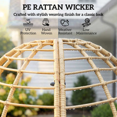 Outsunny Garden Egg Chair with Footstool, Rattan Indoor Outdoor Lounge Chair and Ottoman Set with Thick Cushions, Beige