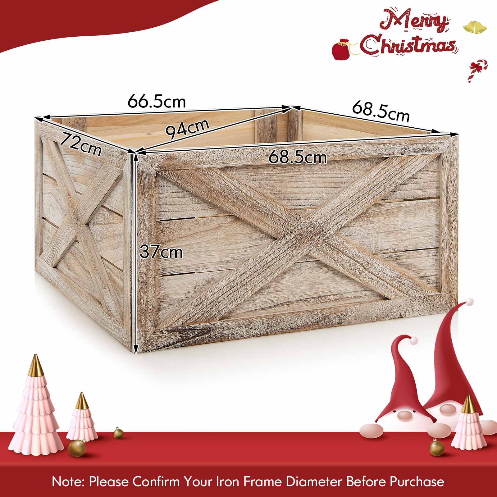 Christmas Tree Box Stand with Hook and Loop Fasteners-Brown-L