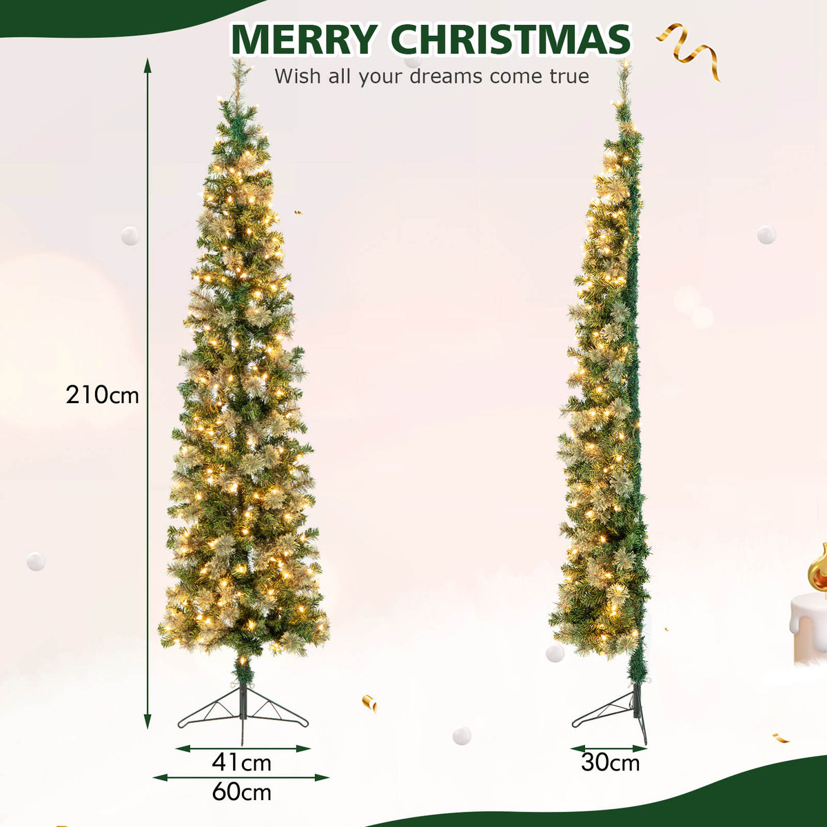 7 FT Pre-Lit Half-Shape Christmas Tree with 403 Branch Tips and 150 LED Lights