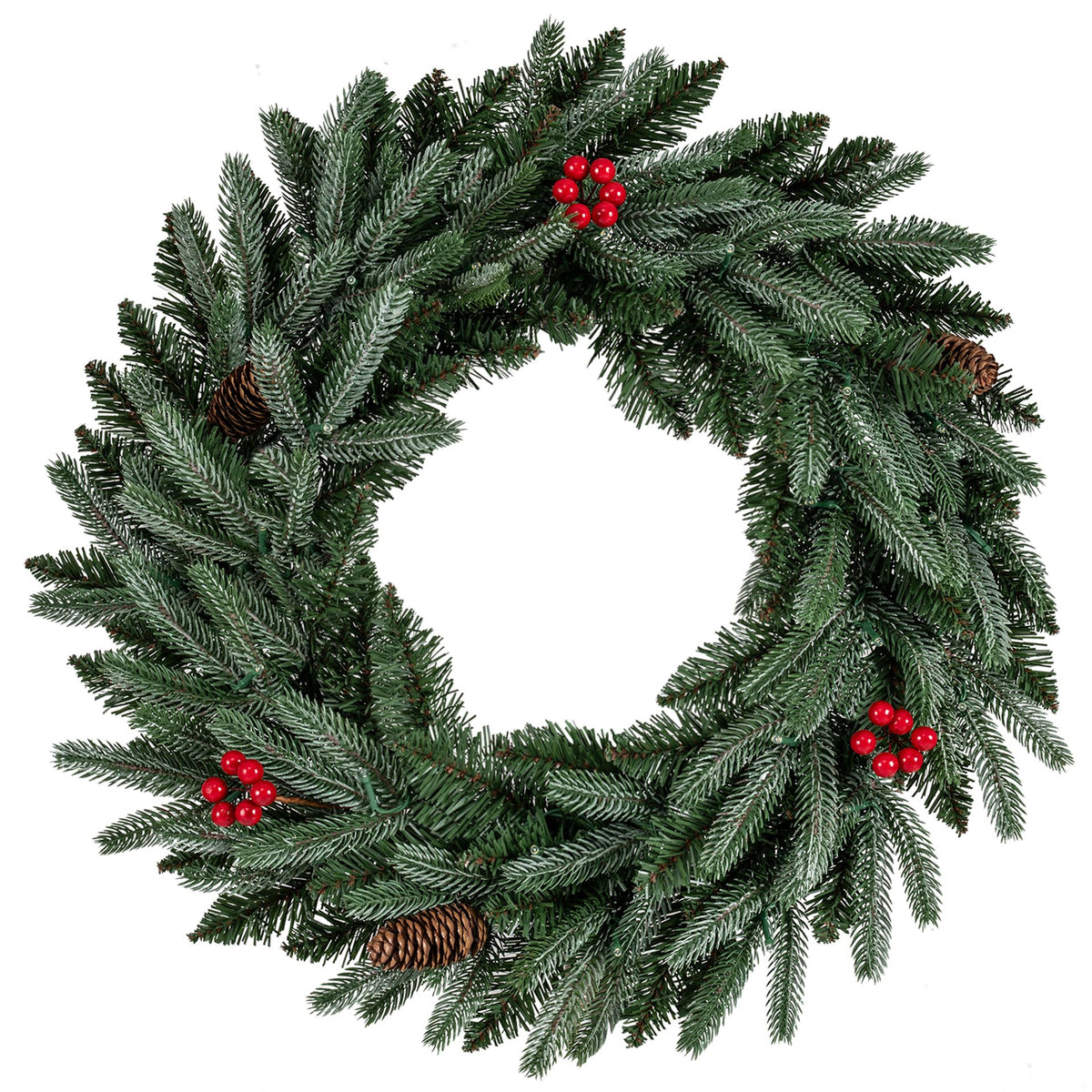 60 CM Artificial Pre-Lit Christmas Wreath with 90 Branch Tips and 20 Warm White LED Lights