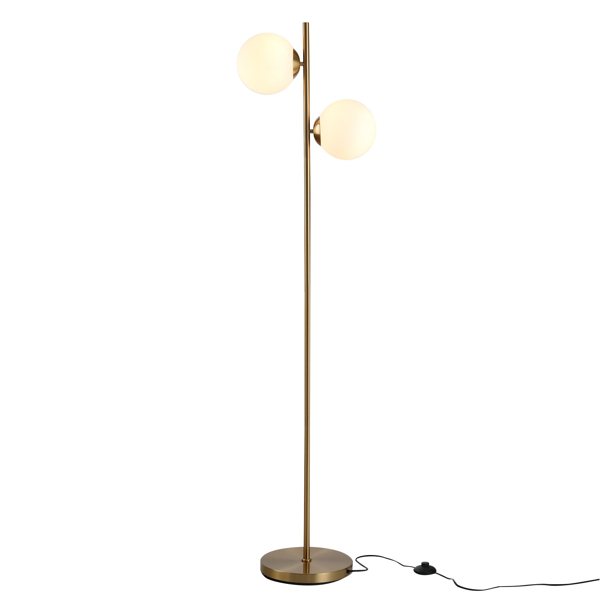 HOMCOM 2 Lights Tree Floor Lamp for Living Room with Globe Lampshade, Standing Lamp for Bedroom, Bulb not Included, Gold Tone