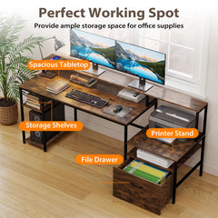COSTWAY 166CM Computer Desk with Charging Station for Home Office-Rustic Brown