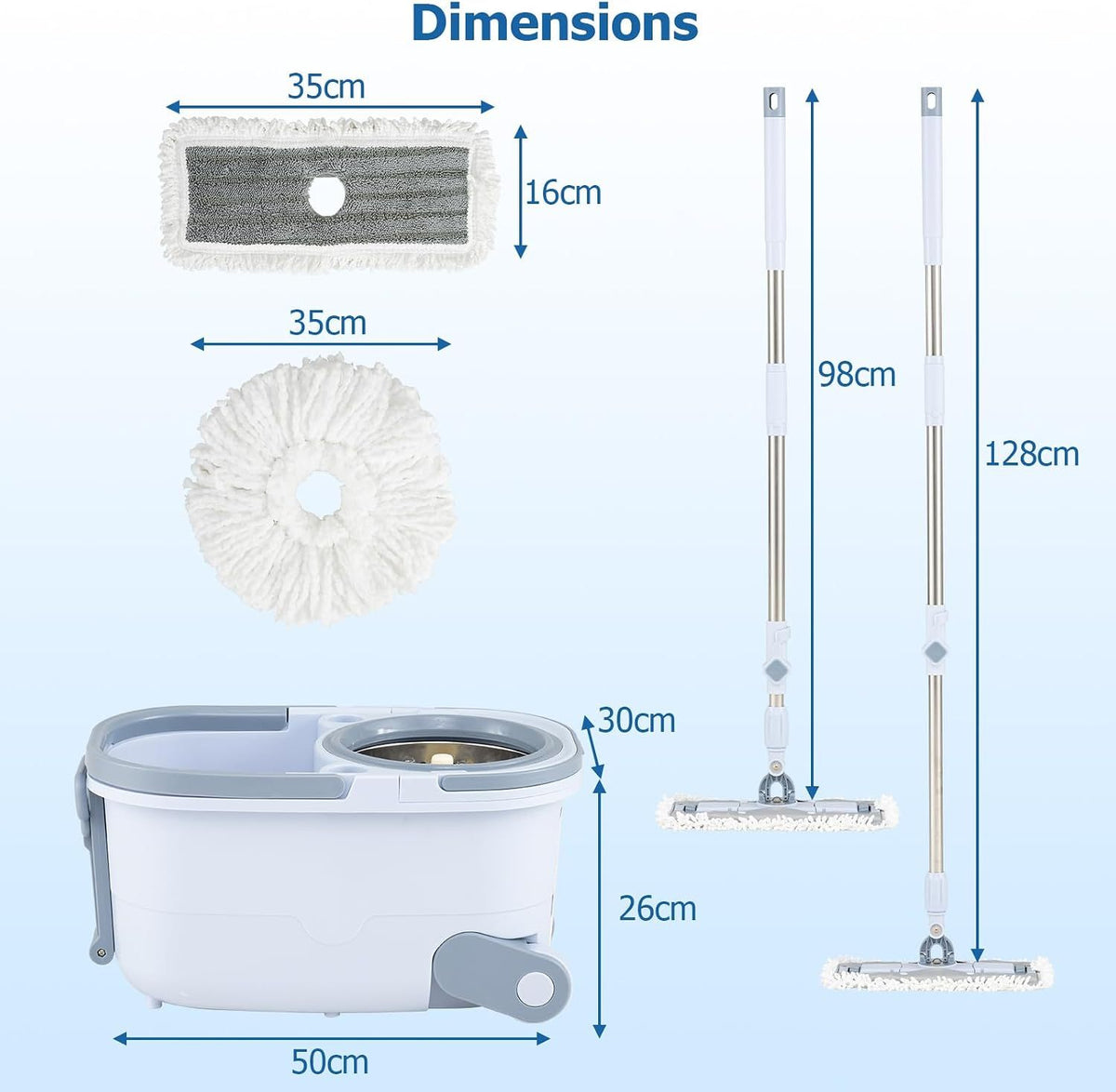 COSTWAY Spin Mop and Bucket Set with Dual Tank Design 1 Rectangular Mop and 1 Round Mop