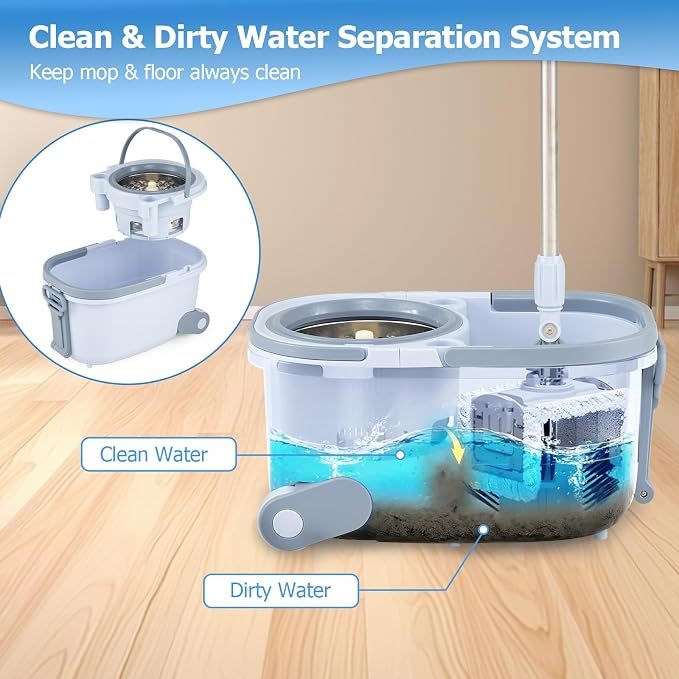 COSTWAY Spin Mop and Bucket Set with Dual Tank Design 1 Rectangular Mop and 1 Round Mop