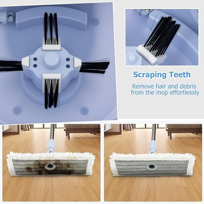 COSTWAY Spin Mop and Bucket Set with Dual Tank Design 1 Rectangular Mop and 1 Round Mop
