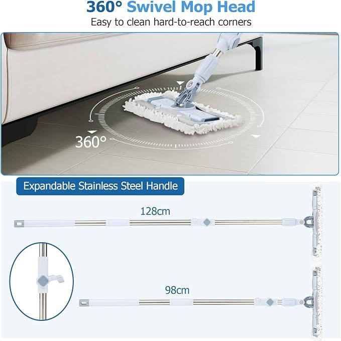 COSTWAY Spin Mop and Bucket Set with Dual Tank Design 1 Rectangular Mop and 1 Round Mop