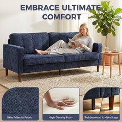 HOMCOM 3 Seater Sofa Button Tufted Upholstered Couch with Wood Legs for Living Room, Dark Blue