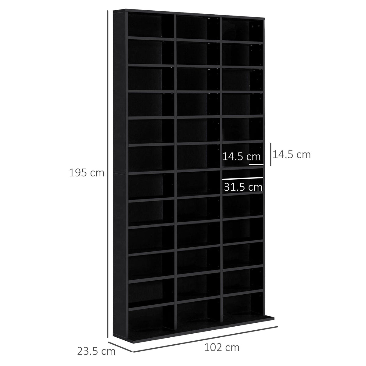 HOMCOM 1116 CD/ 528 DVD Storage Unit, Media Storage Shelf, Wooden Display Unit with Adjustable Shelves, 102 x 195 cm, Black