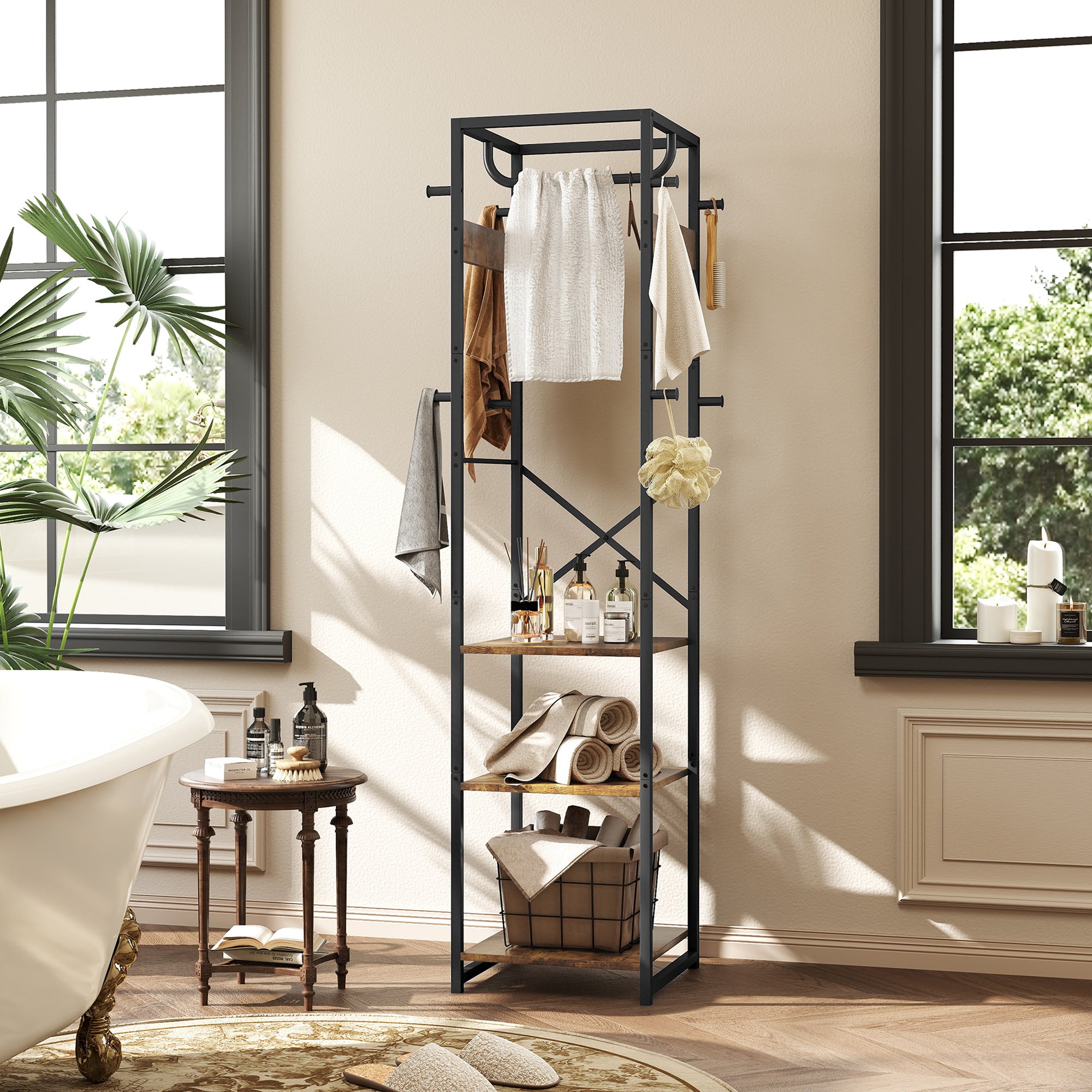 HOMCOM Multi-Storage Clothes Rack - Brown/Black