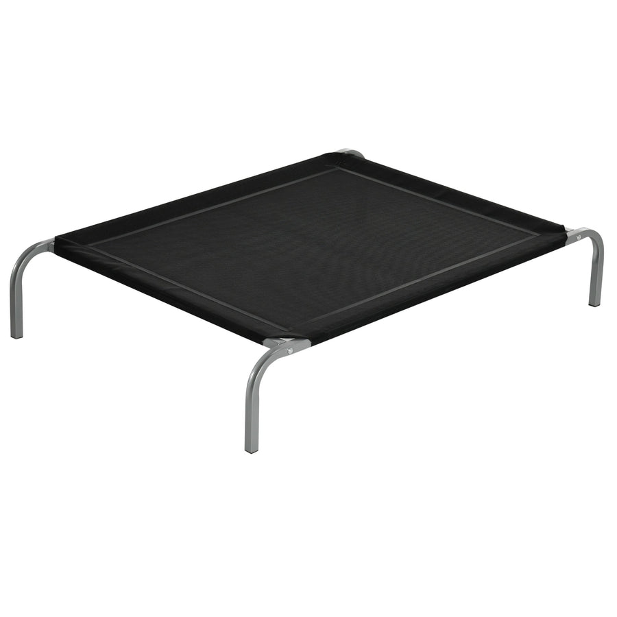 PawHut Elevated Pet Bed Cooling Raised Cot Style Bed for Large Medium Sized Dogs with Non-slip Pads Steel Frame Breathable Mesh Fabric, 110 x 75 x 20 cm - Black