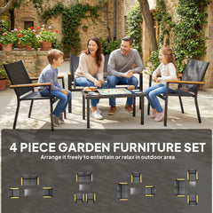 Outsunny Outdoor Sofa 4 Seater Garden Sofa Set with Loveseat 2 Chairs and Coffee Table Black