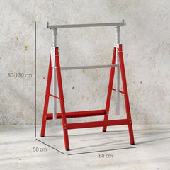 HOMCOM Set of 2 Adjustable Telescopic Builders Trestle, DIY Steel Work Bench Carpenter, Folding Saw Horse Tools Red