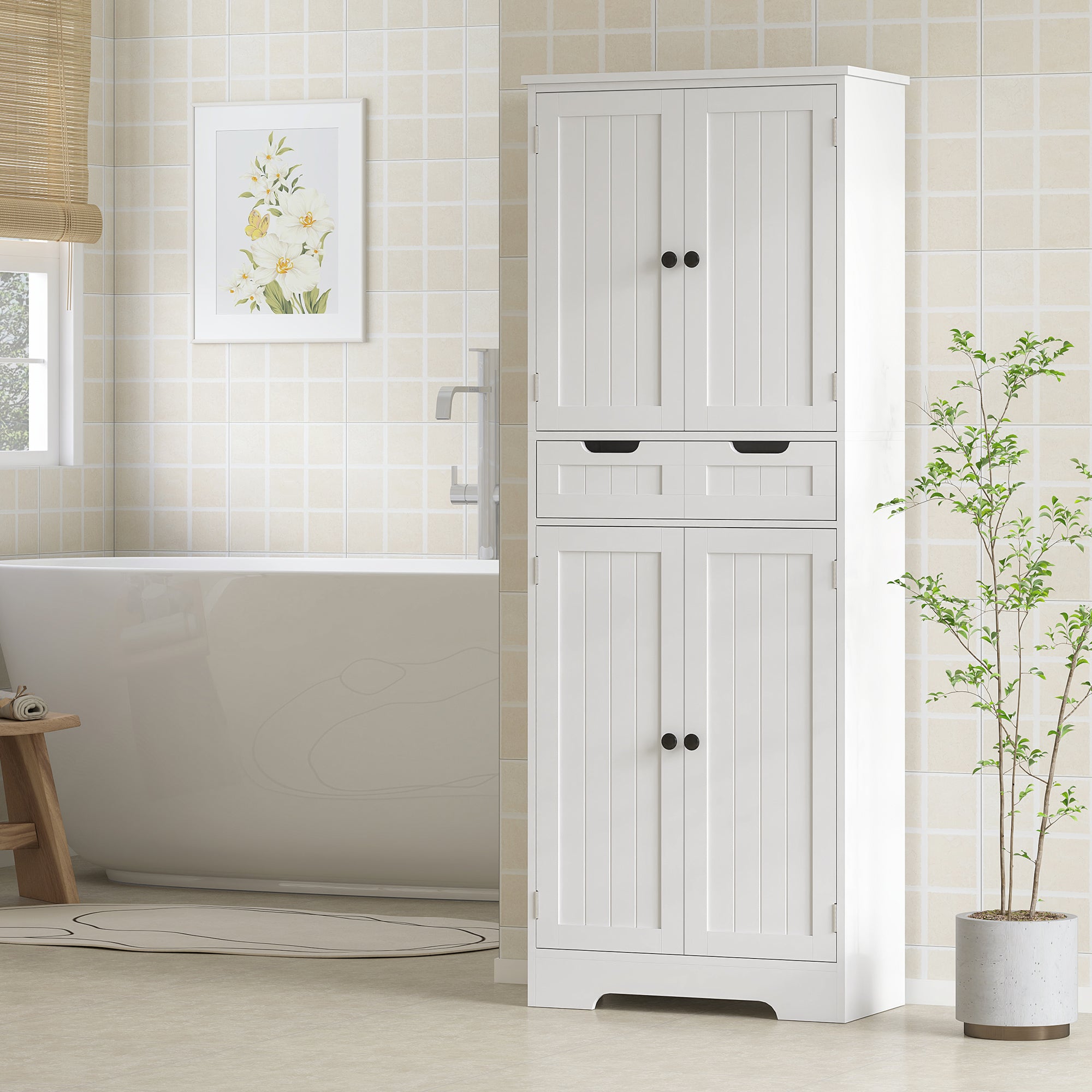 HOMCOM Tall Bathroom Storage Cabinet - White