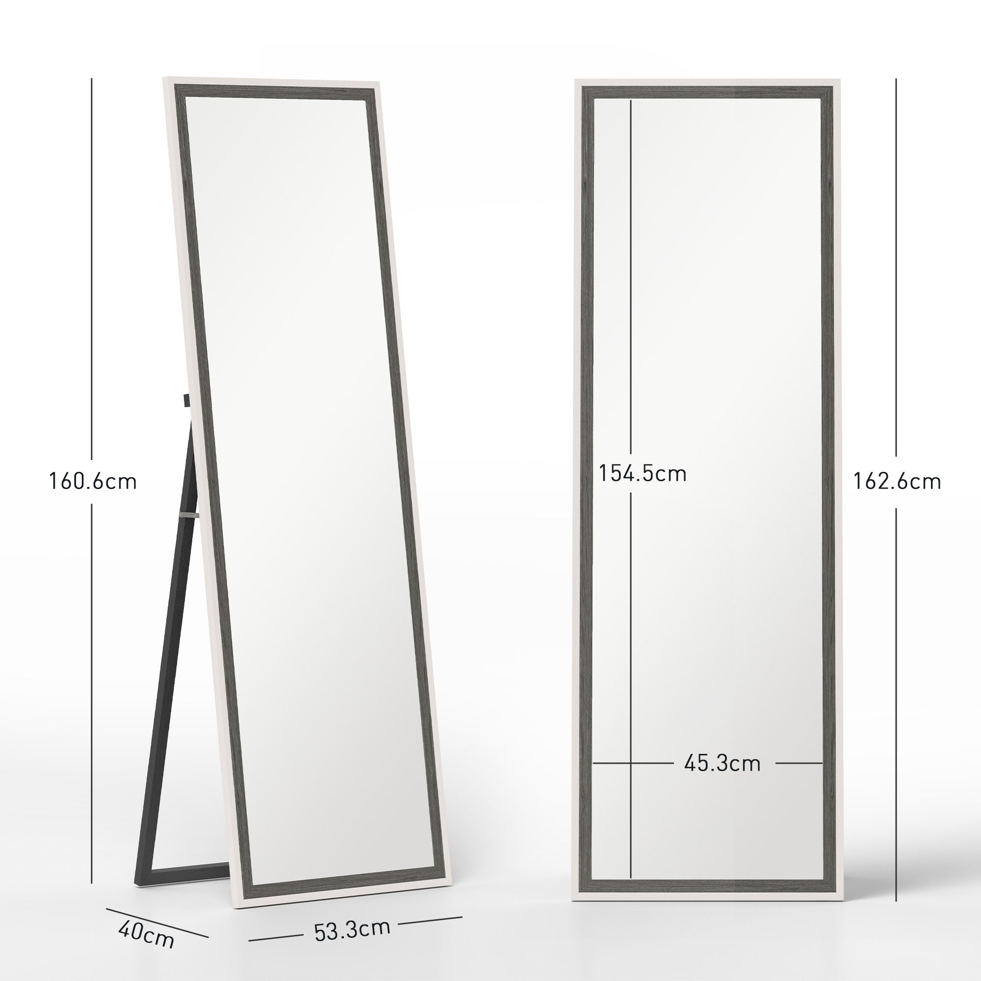 HOMCOM 162.6 cm Two-Tone Full Length Mirror - White/Grey-Tone