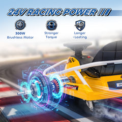 AIYAPLAY 24V Electric Go Kart for Kids with Drift Mode, 300W Brushless Motor, Soft Start and Dual Speed for Ages 6-10, Yellow