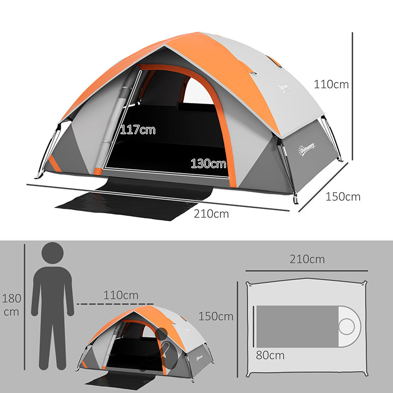 Outsunny Two Man Single Room Dome Tent, with Accessories - Orange/Grey