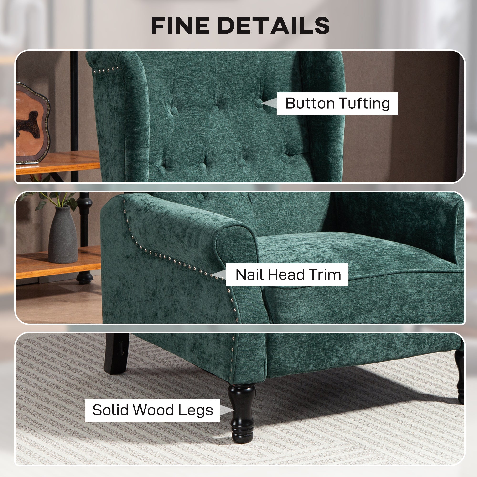 HOMCOM 150√Ç¬∞ Reclining Vintage Armchair, with footrest - Dark Green