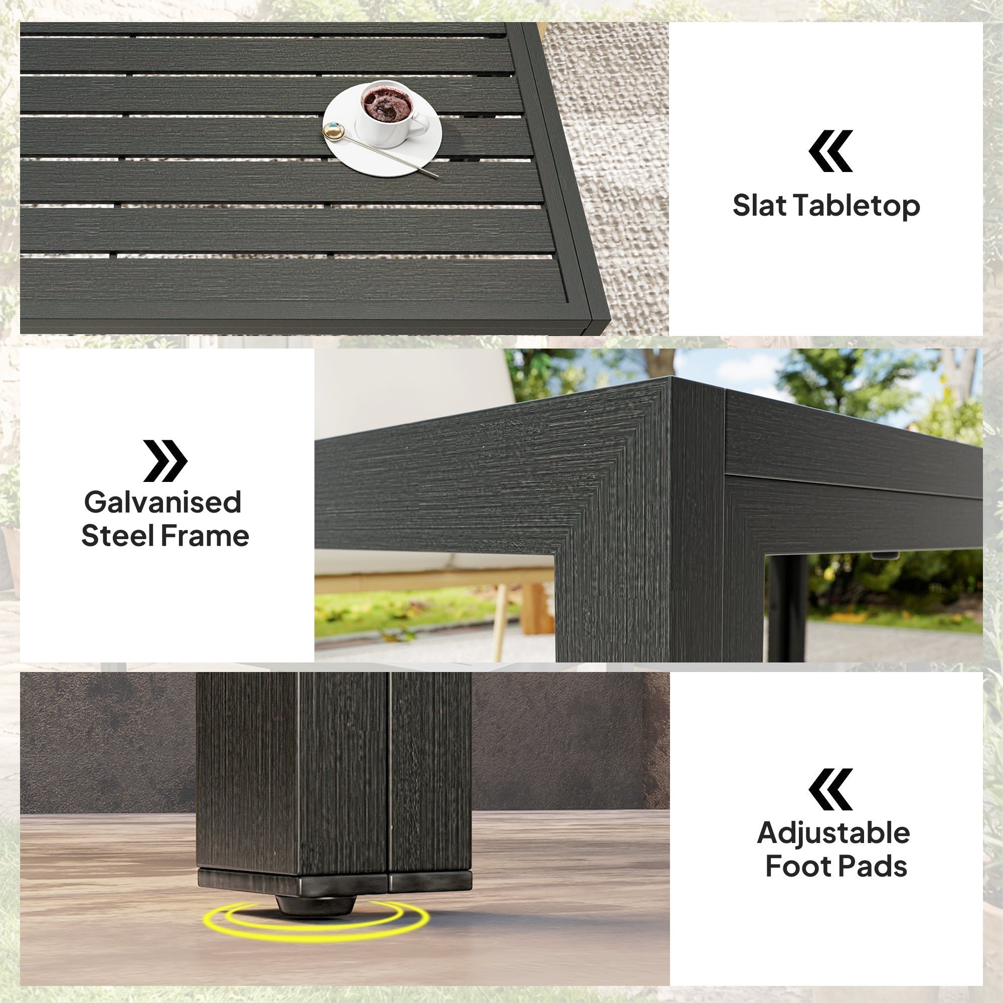 Outsunny Outdoor Side Table, Rectangular Patio Coffee Side Table with Steel Frame and Slat Tabletop for Garden, Balcony, Grey