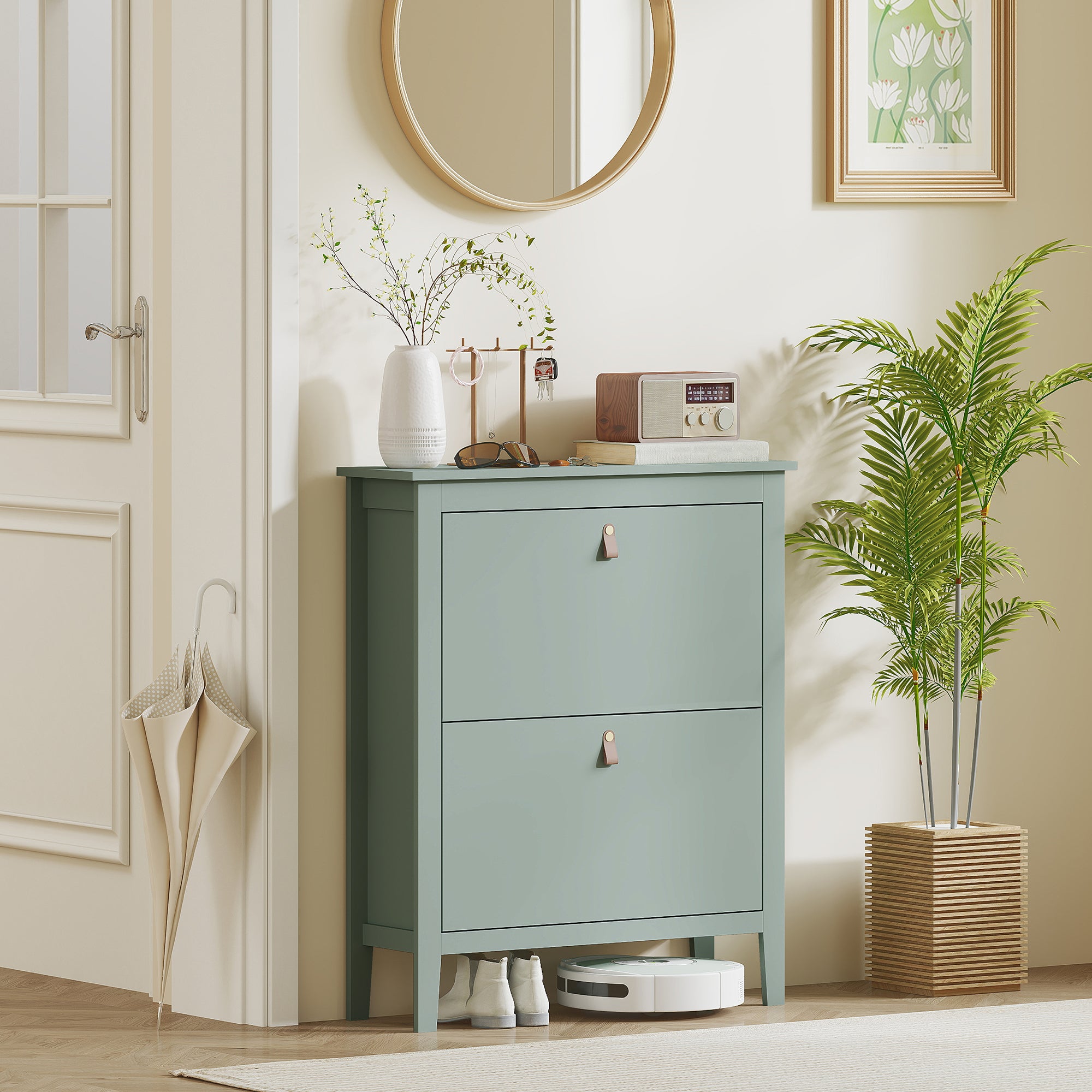 HOMCOM Modern Two-Drawer Shoe Cabinet - Green