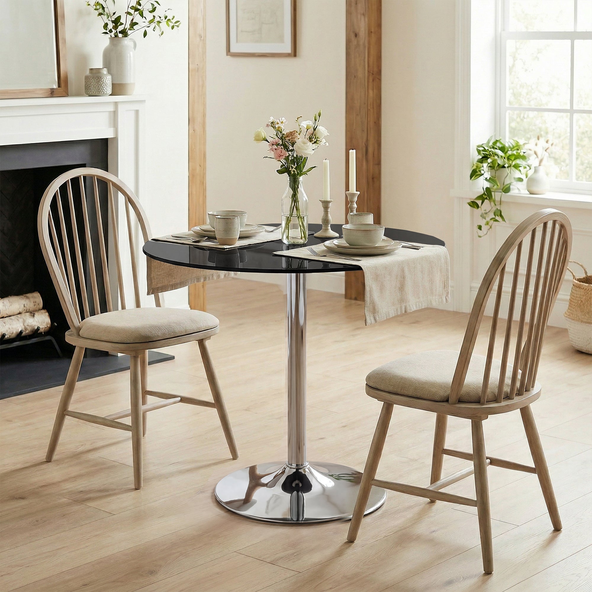 HOMCOM Round Bar Table, Modern Dining Table with Tempered Glass Top and Steel Frame for 4, 70 x 70 x 75.5cm, Black