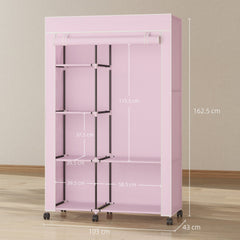 HOMCOM Fabric Wardrobe w/ Shelves Hanging Rail Foldable Wardrobe Pink
