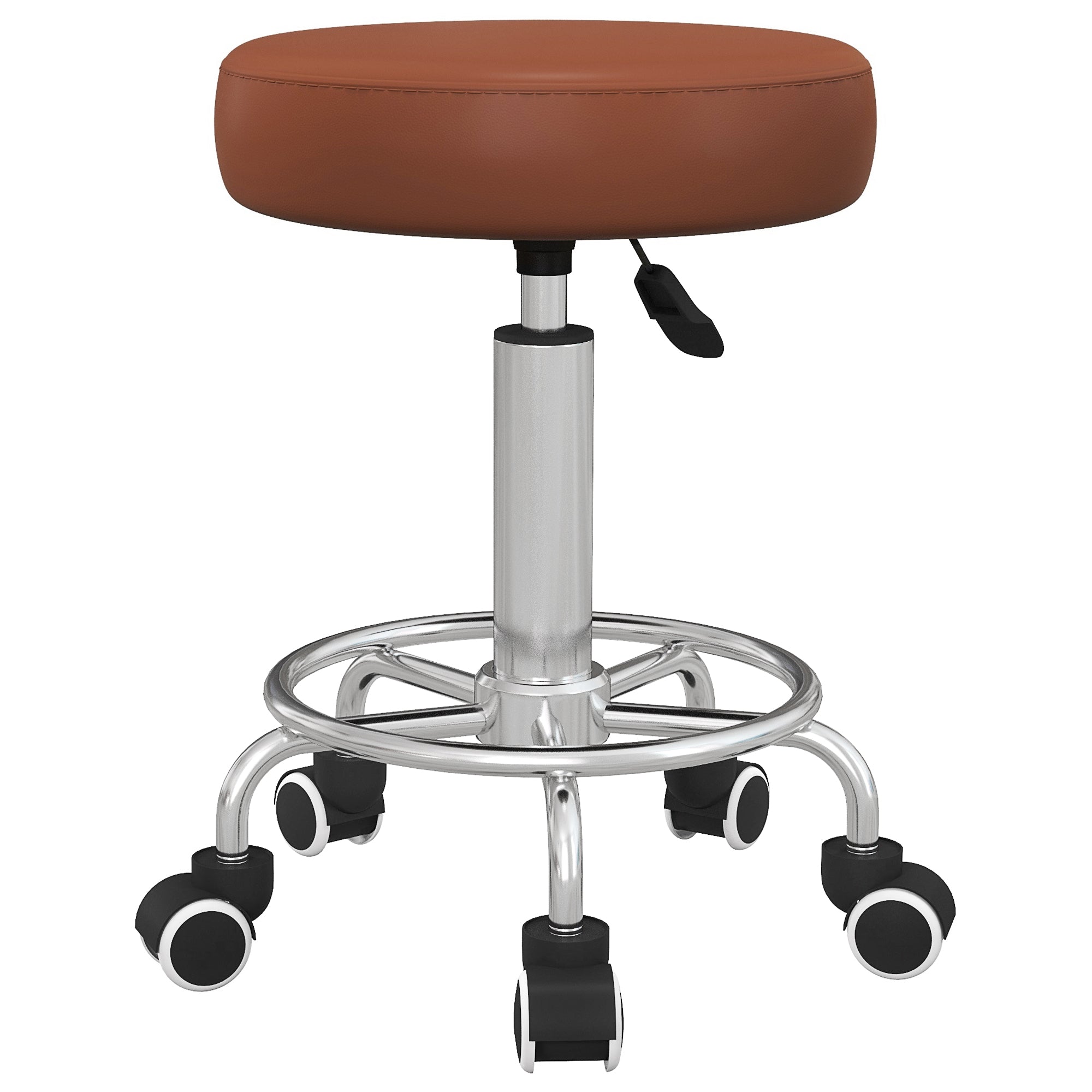 Vinsetto PU Leather Rolling Stool, Height Adjustable Stool Chair with Wheels for Salon, Massage, Spa, Brown