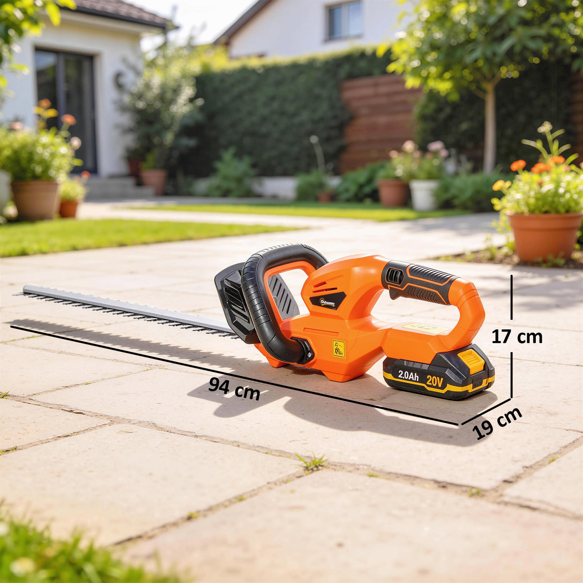 Outsunny 20" Cordless Hedge Trimmer, 18V Electric Hedge Cutter with 51cm Dual Action Blade, 2000mAh Battery and Charger