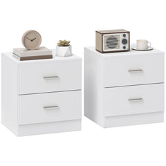 HOMCOM Set of 2 Modern Nightstands, Bedside Tables with 2 Storage Drawers, Accent End Table for Bedroom and Living Room, White