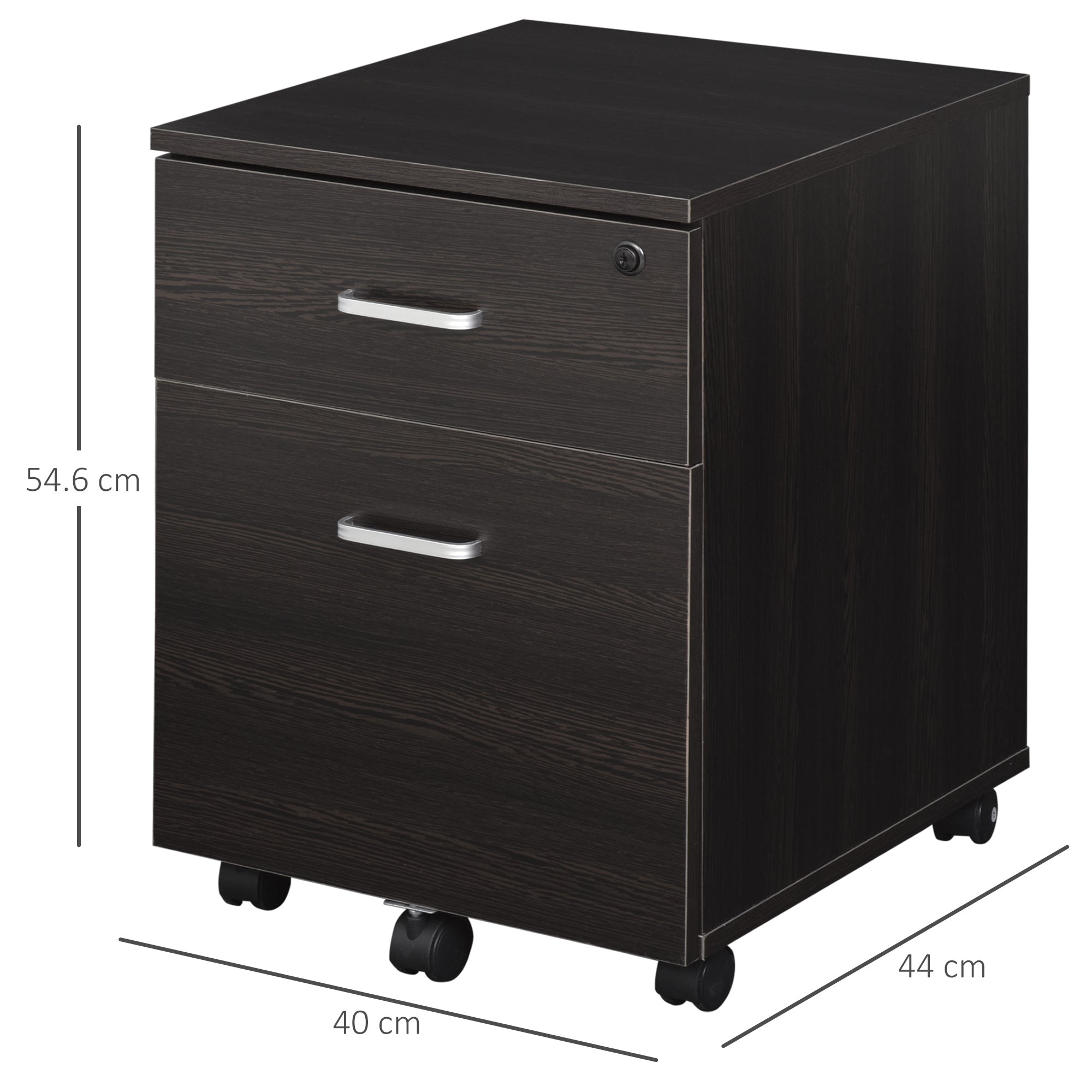 Vinsetto 2-Drawer Locking Office Filing Cabinet w/ 5 Wheels Rolling Storage Hanging A4 Cupboard Home Organisation Black Wood Grain