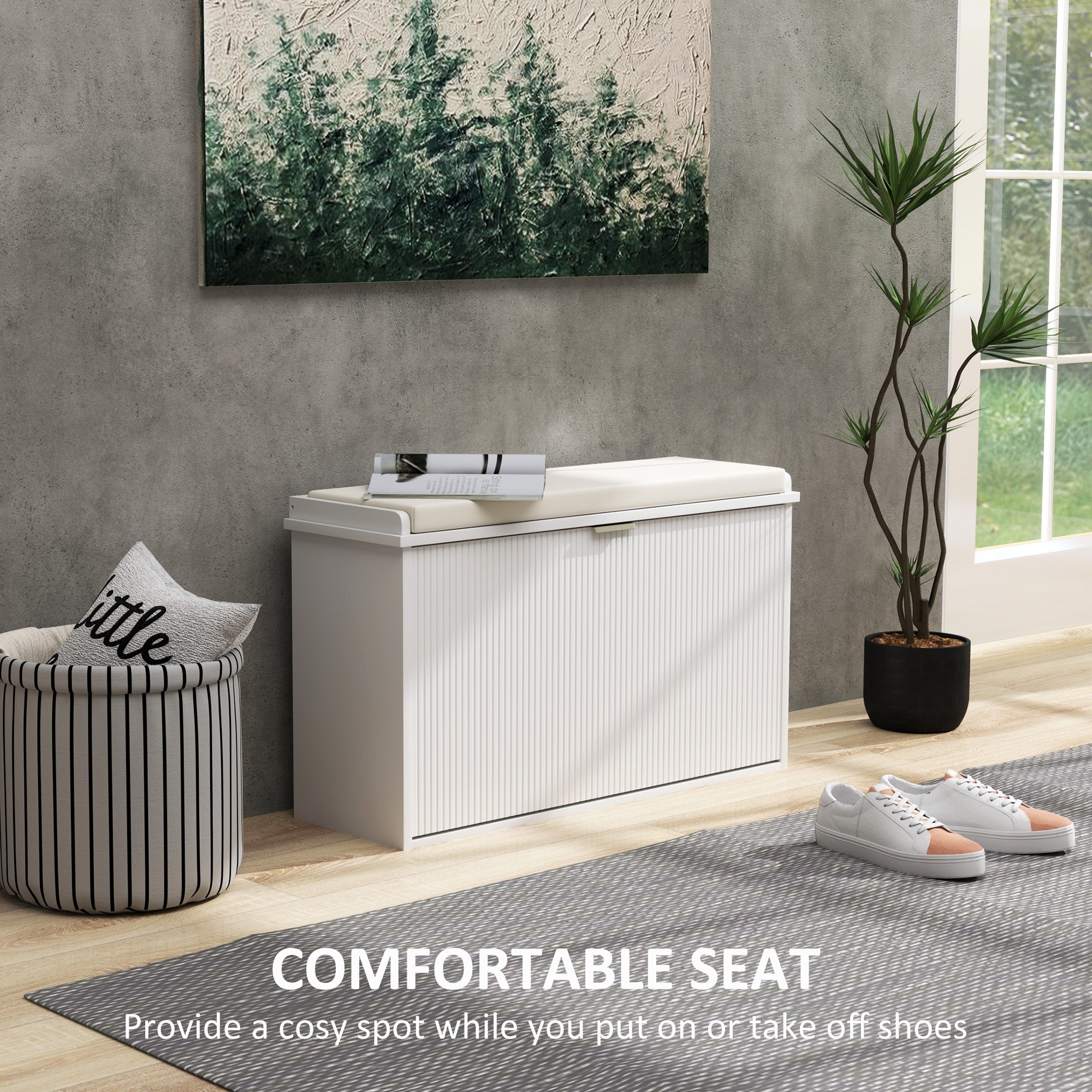 HOMCOM Elegant Eight Shoe Bench, with Top Seat - White