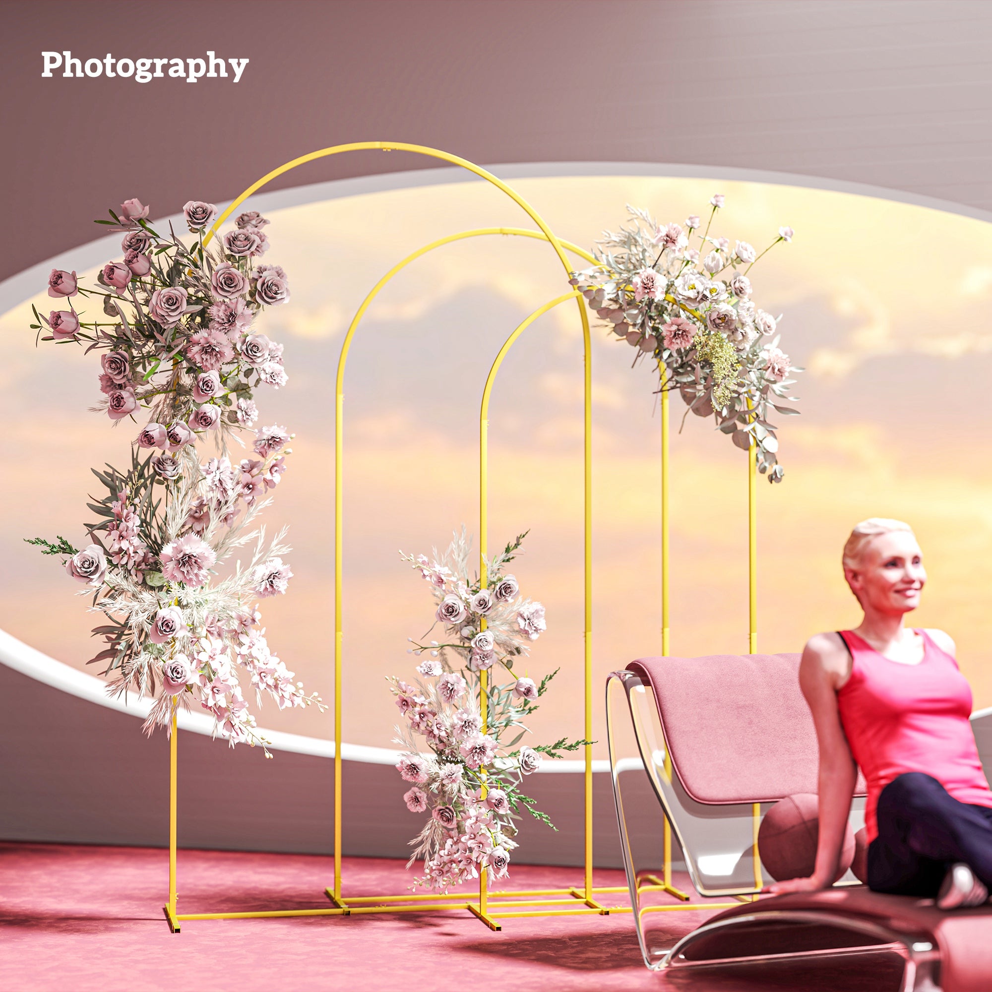 Outsunny Wedding Arch Frame Set, 2.2, 2, 1.8 m Metal Arch Backdrop Stand Set of 3, Balloon Arch Stand Set for Birthday Party, Bridal Shower, Graduation, Ceremony, Banquet Decorations, Gold Tone