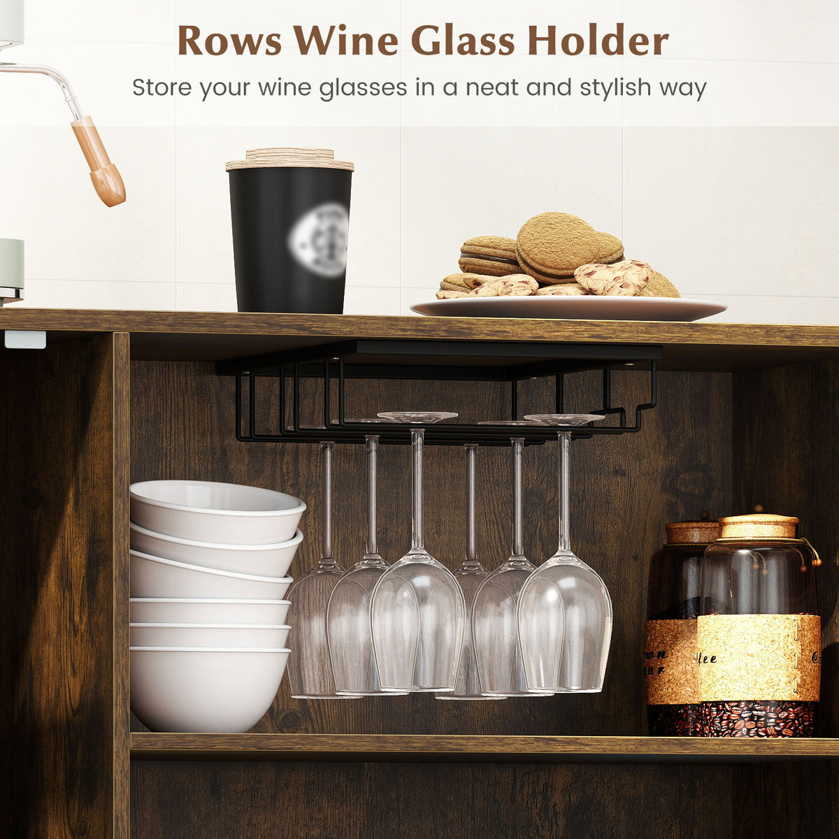 Cabinet Sideboard with Door Adjustable Shelf and Wine Holders-Rustic Brown