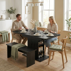 HOMCOM Extendable Dining Table for 4-6 People, 110-130cm Kitchen Table with 6 Open Shelves, Black